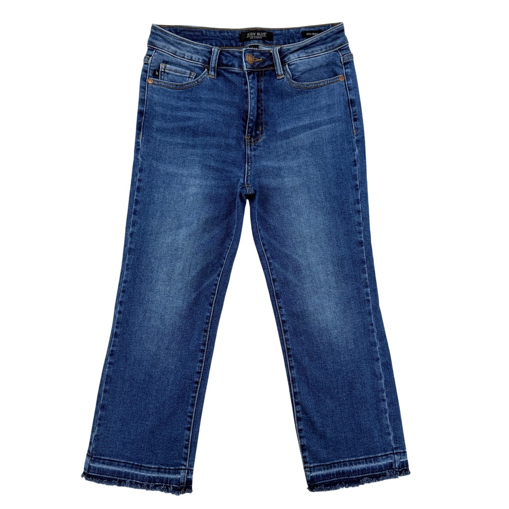 Judy Blue Kick Boot High Rise Raw Hem Jeans Medium Wash JB84144 Womens 5/27